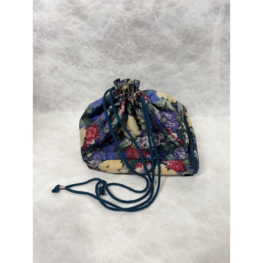 Vintage Sassaby Floral Makeup Case Drawstring Cosmetic Bag 80s 90s Blue Purple